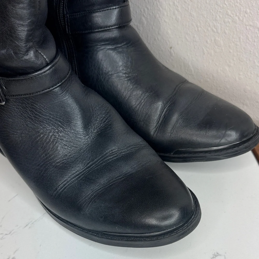Gianni Bini Black Leather‎ Riding Just Below Knee Boots size 9.5 WIDE CALF